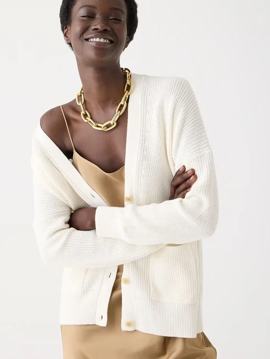 J.Crew V-neck Cotton-blend Cardigan Sweater - Picture 1 of 8